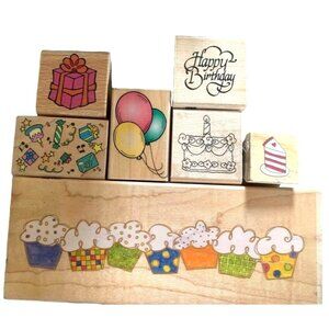 Birthday-Themed Rubber Stamp Collection Wood Mounted Stamps Set